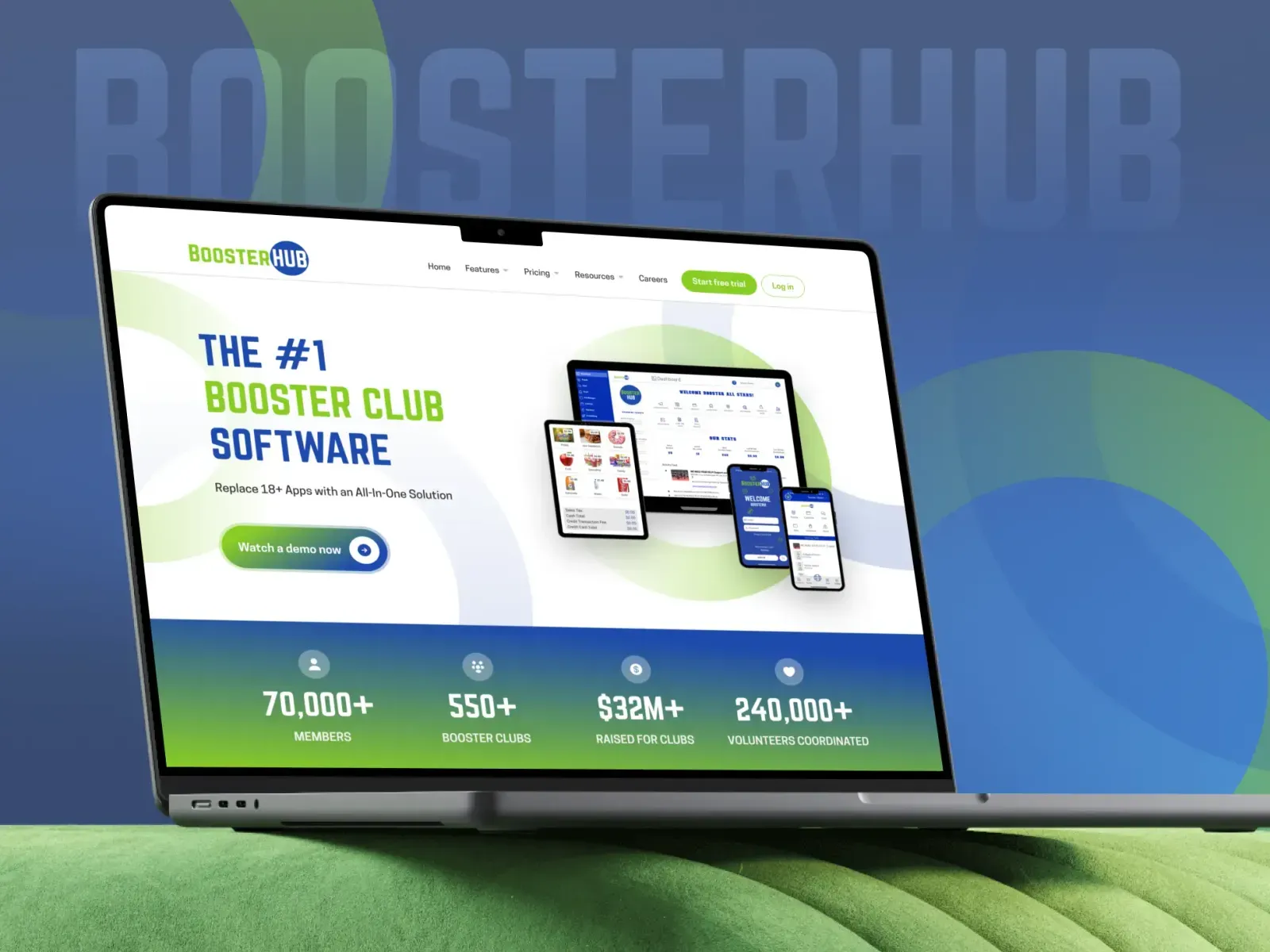 BoosterHub SaaS website presenting its software and product demo