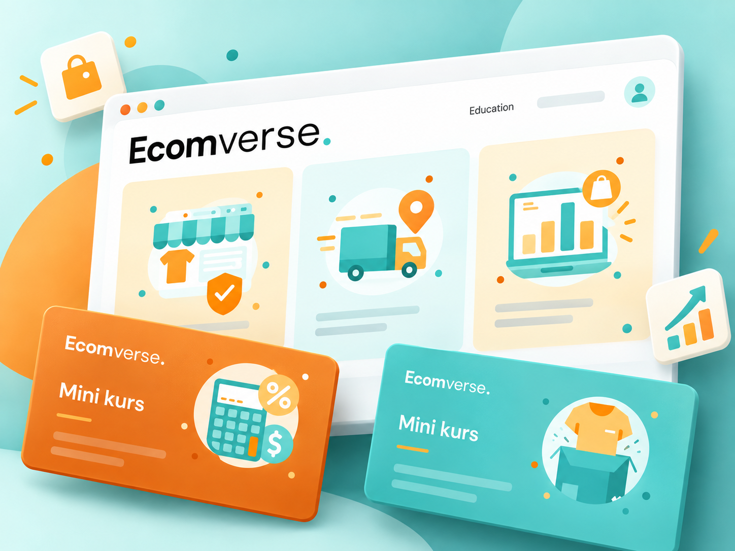 Ecomverse education-brand illustration composition, adapted from the original project artwork